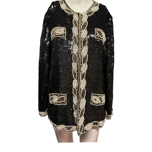Daytons Oval Room Heavily Sequin Beaded Jacket Womens Size Medium Vintage Black - Picture 8 of 8